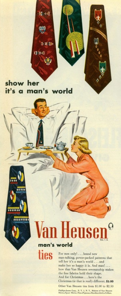 A vintage advertisement targeting men with sexist themes