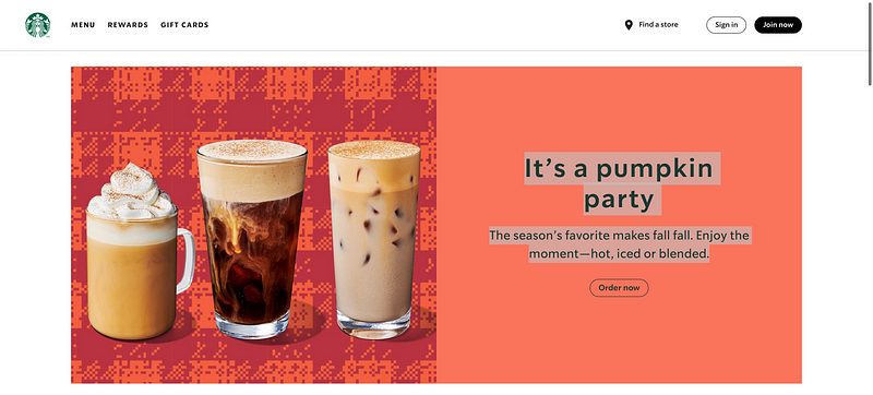 Screenshot of Starbucks' global website.