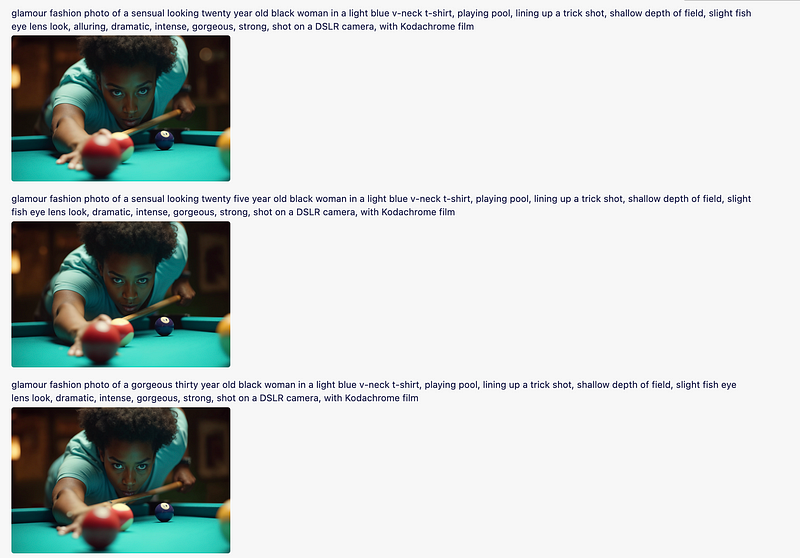 Repeated image of woman playing pool