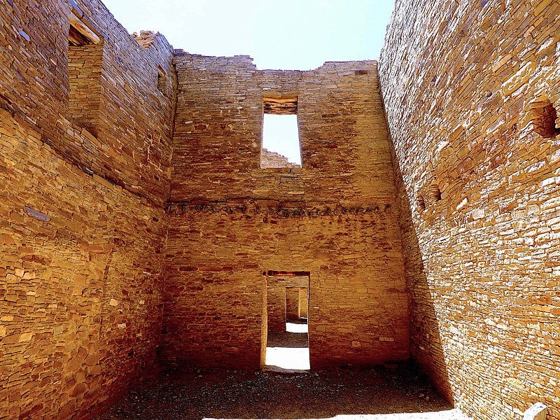 Interior view of Pueblo Bonito showcasing doorways