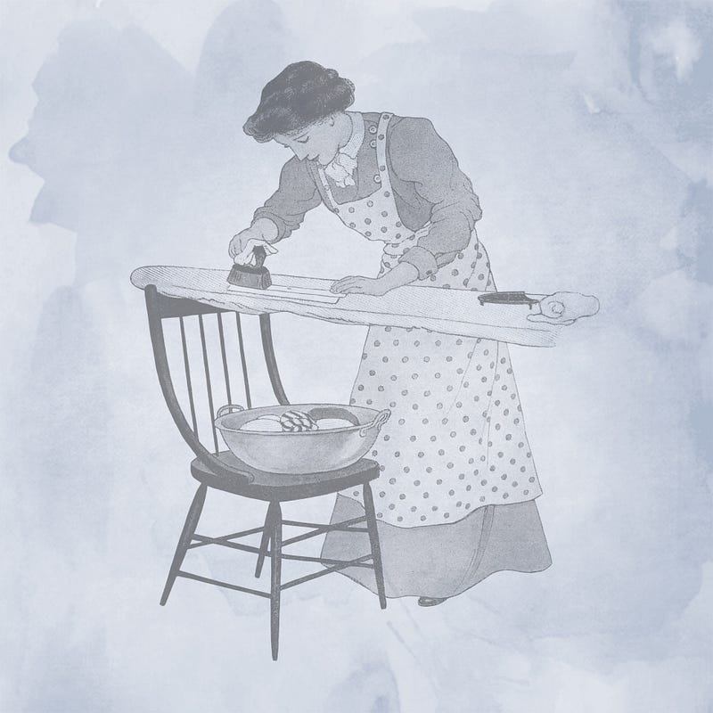 Vintage illustration of a woman ironing