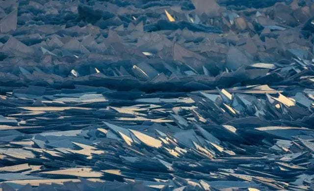 Ice cubes forming on the shores of Lake Michigan