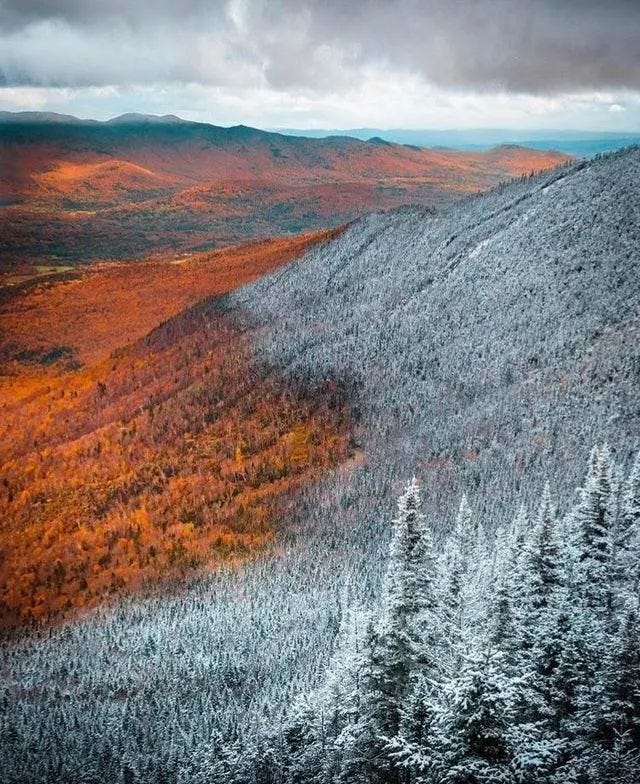 A Vermont mountain displaying two seasons