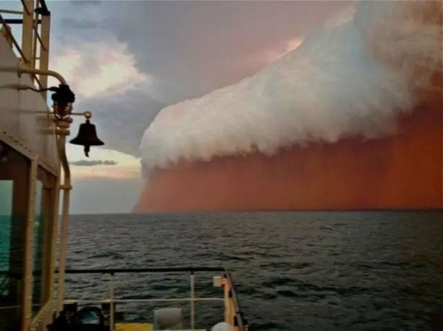 A dust storm resembling beer foam