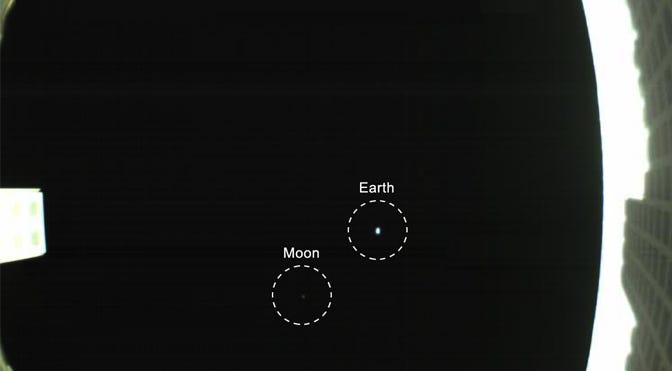 CubeSat capturing images of Earth and the Moon