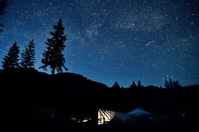 Dazzling meteor shower in the night sky