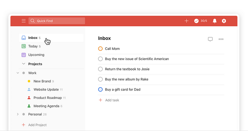 ToDoIst task management interface