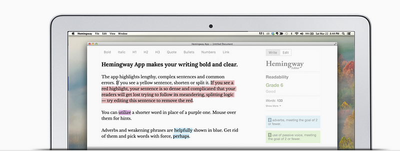 Hemingway App editing interface