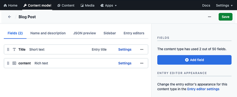 Simple blog post content model