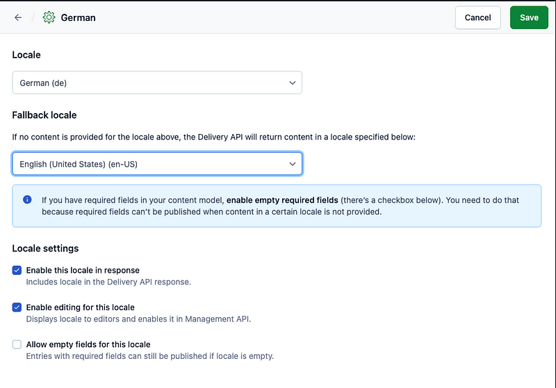 Setting up locales in Contentful