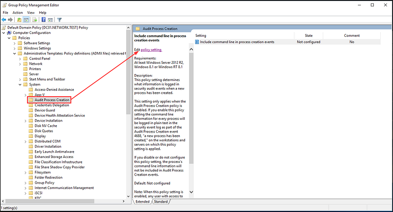 Group Policy settings for command line logging