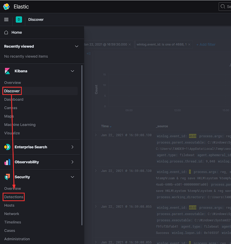 Detections tab in Security