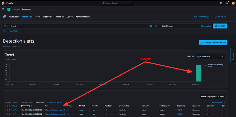 Timeline view of detected events