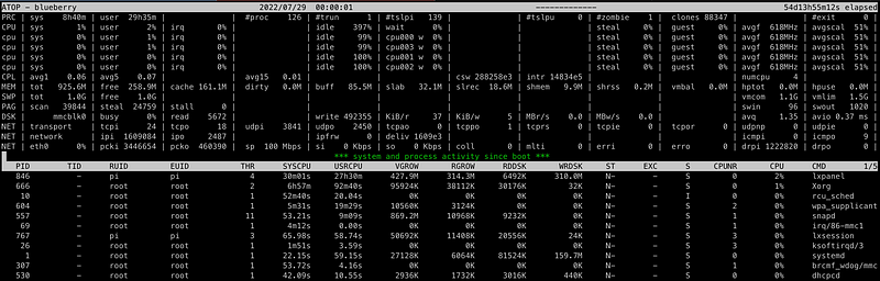 Historical snapshot of resource usage on a Raspberry Pi