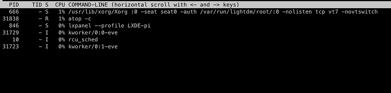 Command-line parameters view in atop on a Raspberry Pi