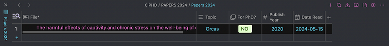 Database of papers read in Obsidian.