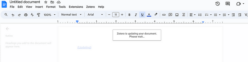 Zotero citation interface in Google Docs.