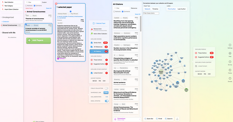 Research Rabbit interface for discovering papers.