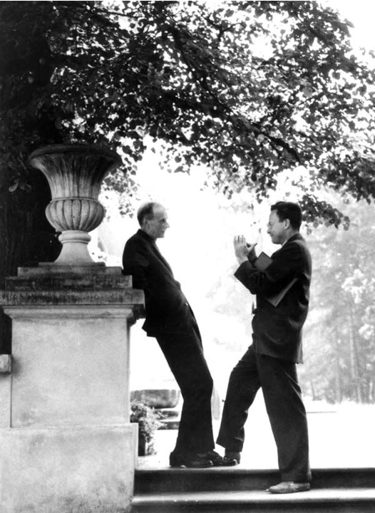 Feynman and Dirac in discussion at a conference